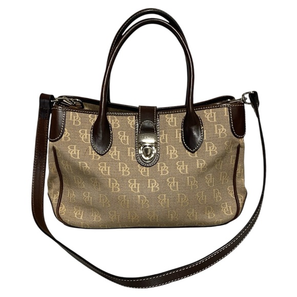 Dooney & Bourke Signature DB Monogram Satchel Tote – Brown/Tan - Picture 1 of 16